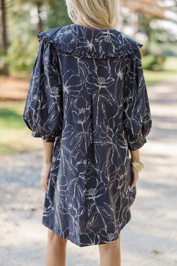 Just A Dream Charcoal Gray Floral Dress