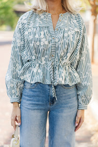 Not Just Talk Hunter Green Striped Blouse