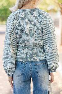 Not Just Talk Hunter Green Striped Blouse