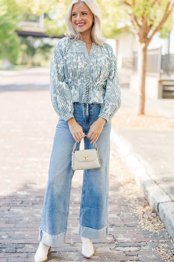 Not Just Talk Hunter Green Striped Blouse