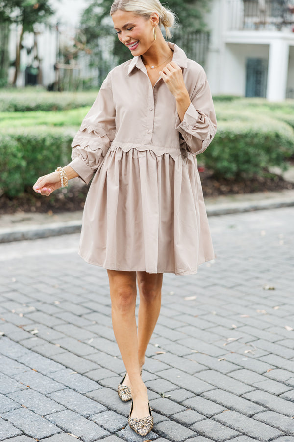 All The Best Taupe Brown Scalloped Dress All The Best Taupe Brown Scalloped Dress
