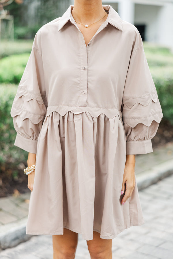 brown taupe dress Standard / XS Shasi Taupe Floral Bridesmaid Deep-V Flutter-Sleeve Satin A-Line Gown- Summer Wedding Dress