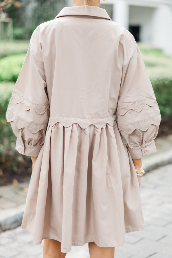 All The Best Taupe Brown Scalloped Dress