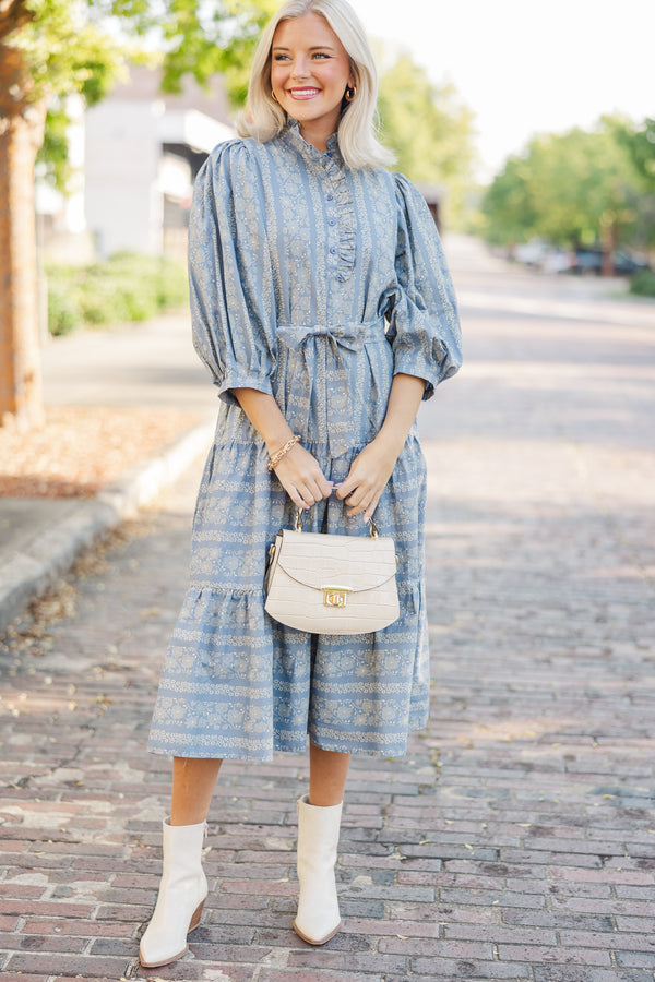 Hold On To Your Dreams Blue Floral Midi Dress