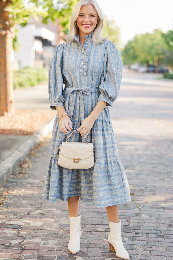 Hold On To Your Dreams Blue Floral Midi Dress