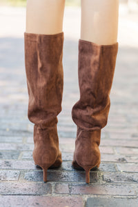 In Your Sights Brown Kitten Heel Boots