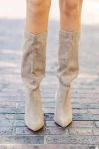 In Your Sights Oatmeal Kitten Heel Boots