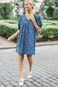 All On Your Own Navy Ditsy Floral Dress