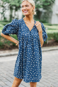 All On Your Own Navy Ditsy Floral Dress