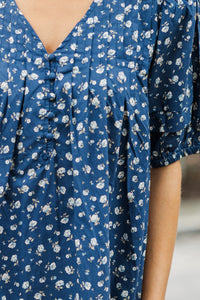 All On Your Own Navy Ditsy Floral Dress