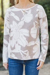 All Together Now Taupe Floral Sweater