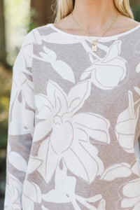 All Together Now Taupe Floral Sweater