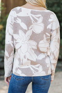 All Together Now Taupe Floral Sweater