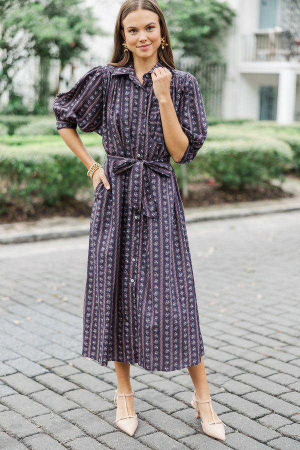 It Was All A Dream Espresso Brown Ditsy Floral Midi Dress