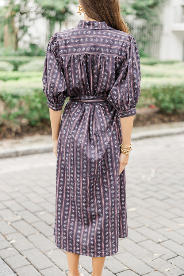 It Was All A Dream Espresso Brown Ditsy Floral Midi Dress