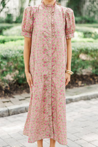 Living In A Fairy Tale Camel Brown Ditsy Floral Midi Dress