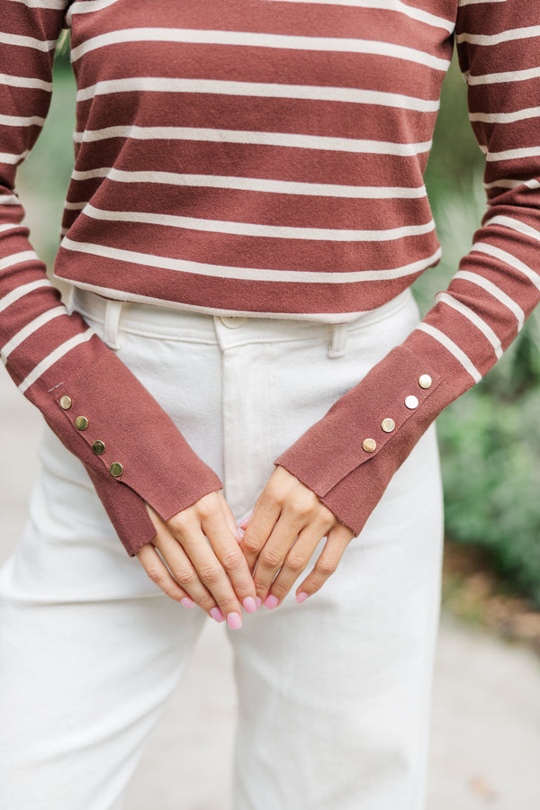 Simple Truth Chocolate Brown Striped Top