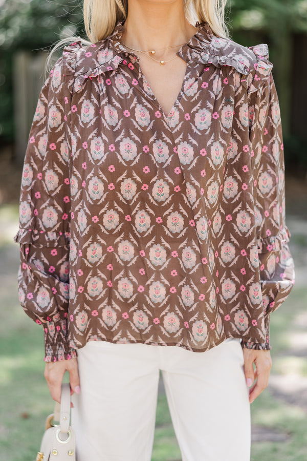 Tell It All Brown Medallion Blouse