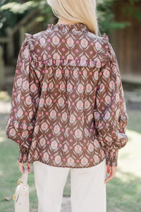 Tell It All Brown Medallion Blouse