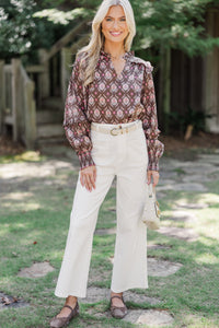 Tell It All Brown Medallion Blouse