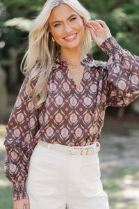 Tell It All Brown Medallion Blouse