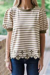 All Is New Olive Green Striped Blouse