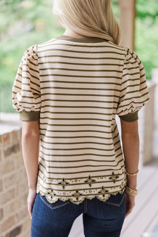 All Is New Olive Green Striped Blouse