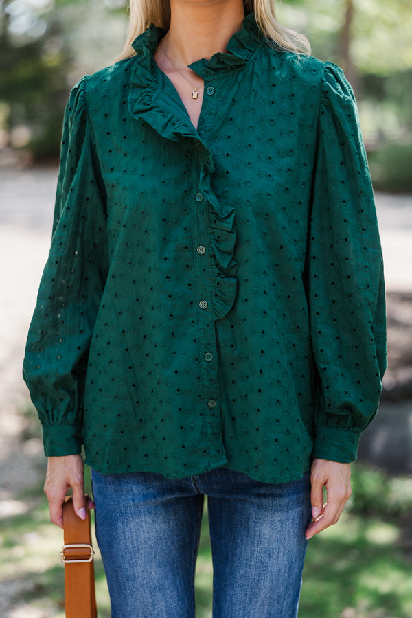 It's All True Pine Green Eyelet Blouse