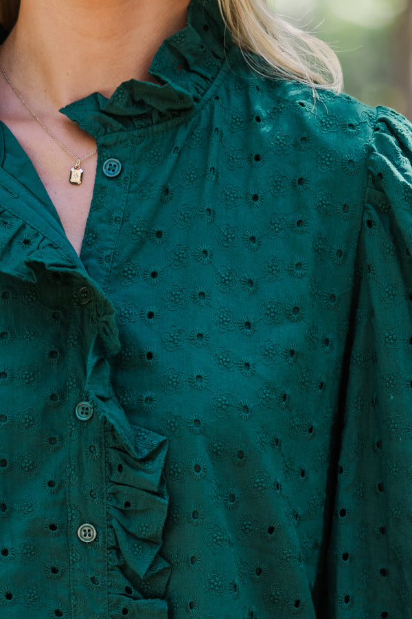 It's All True Pine Green Eyelet Blouse