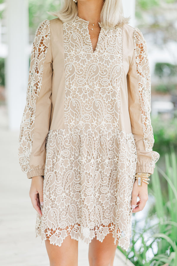 What You Want Taupe Crochet Dress