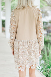 What You Want Taupe Crochet Dress