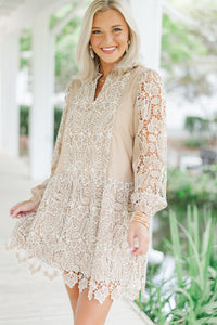 What You Want Taupe Crochet Dress