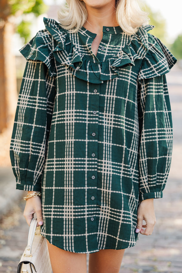 It's A Gift Hunter Green Plaid Dress