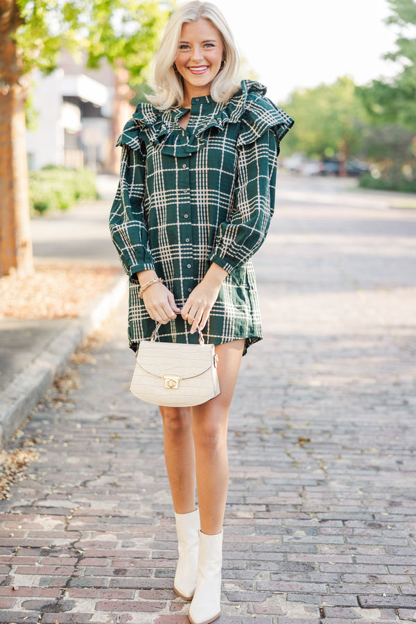 It's A Gift Hunter Green Plaid Dress