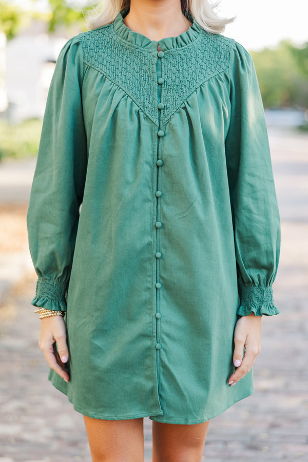 Just For Fun Hunter Green Smocked Dress