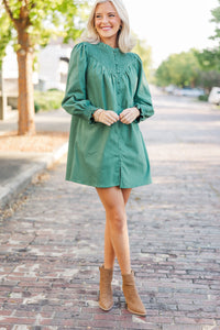 Just For Fun Hunter Green Smocked Dress