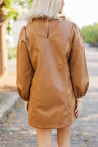 Look At You Camel Brown Faux Leather Dress