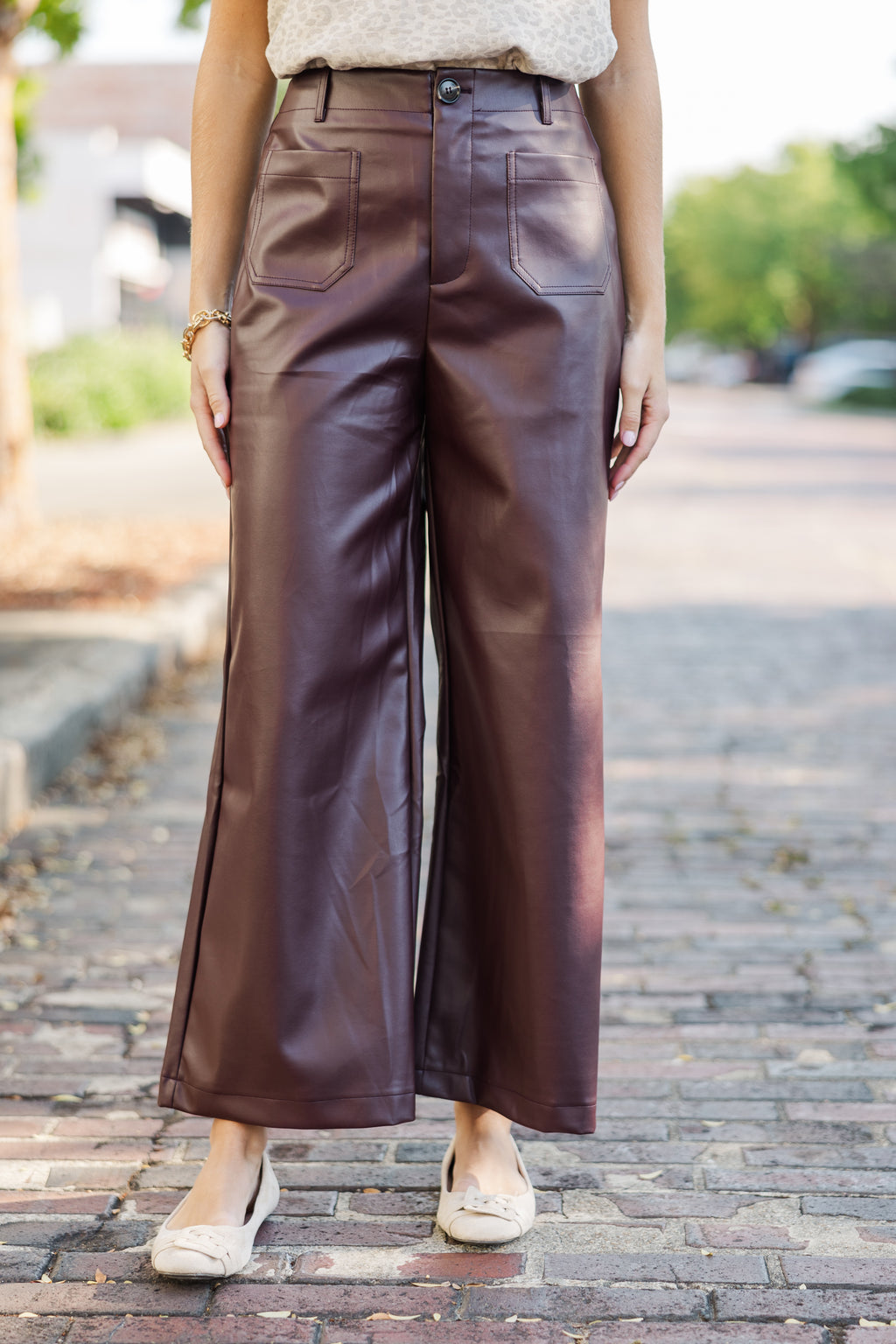 Chocolate leather fashion trousers