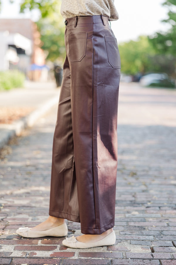 Feeling Focused Chocolate Brown Faux Leather Pants