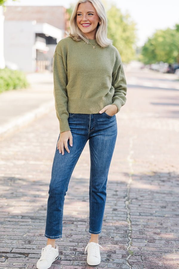 It's All Up To You Olive Green Drop Shoulder Sweater