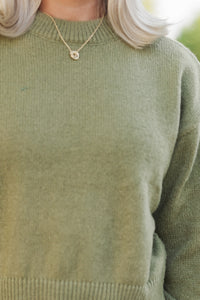 It's All Up To You Olive Green Drop Shoulder Sweater