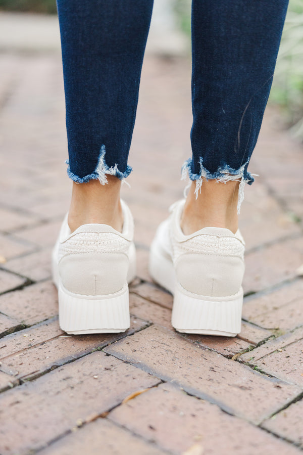 Run To You Cream White Embellished Sneakers