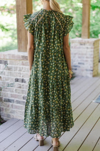 Better Than Ever Olive Green Ditsy Floral Midi Dress