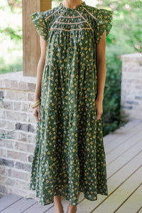 Better Than Ever Olive Green Ditsy Floral Midi Dress