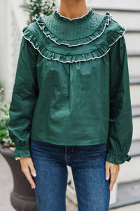 All For Fun Hunter Green Ruffled Blouse