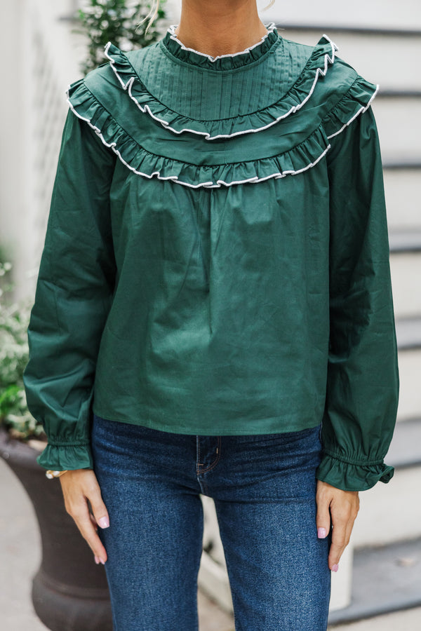 Plus Hunter Green Woven Ruffle Sleeve Blouse