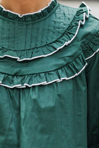 All For Fun Hunter Green Ruffled Blouse