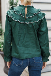 All For Fun Hunter Green Ruffled Blouse