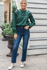 All For Fun Hunter Green Ruffled Blouse