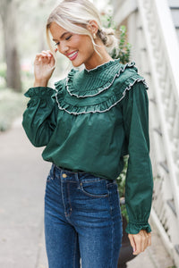 All For Fun Hunter Green Ruffled Blouse